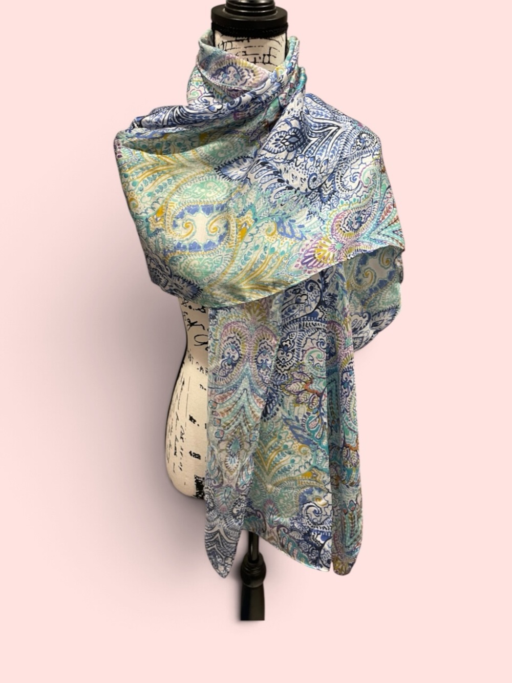 Cute Echo aqua paisley colorburst silky scarf 20” x 72” oversized